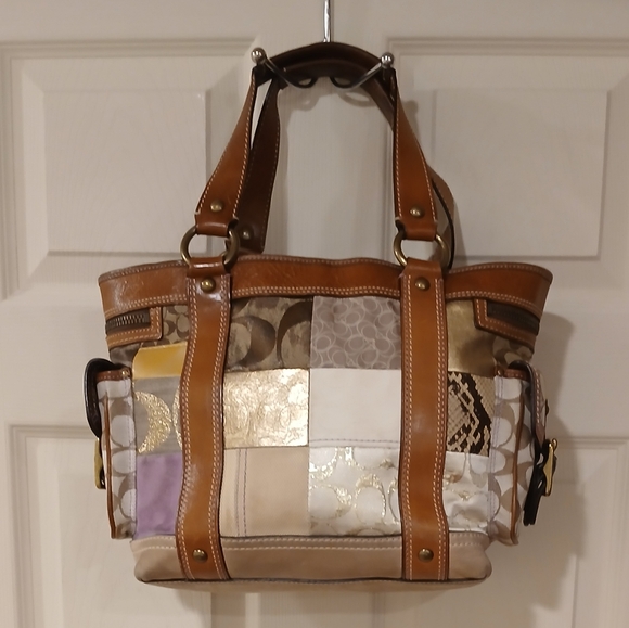 Coach Brown and Gold Patchwork Women's Bag - Picture 1 of 6
